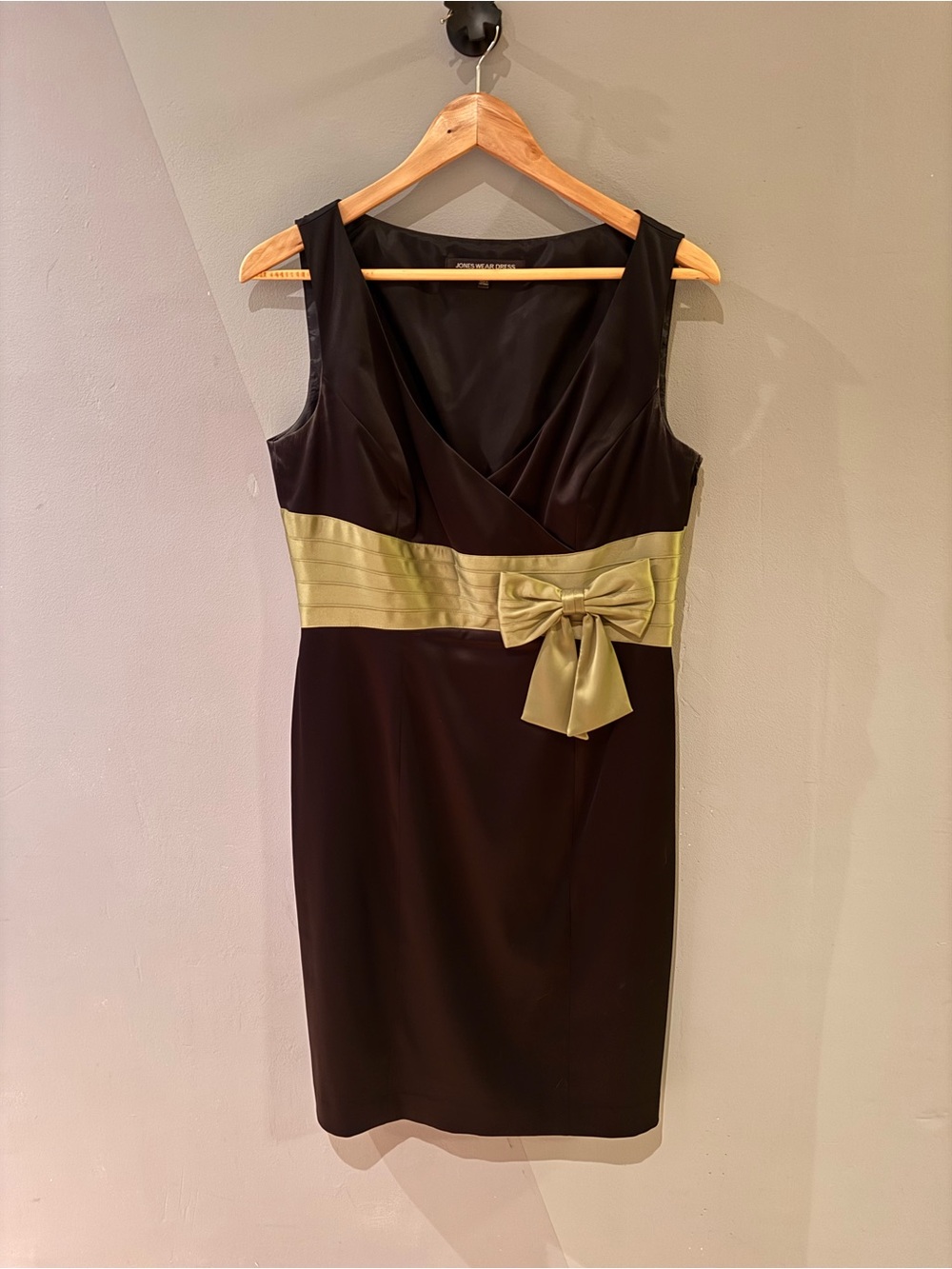Jones Wear Black Midi Dress with Gold Waist Sash